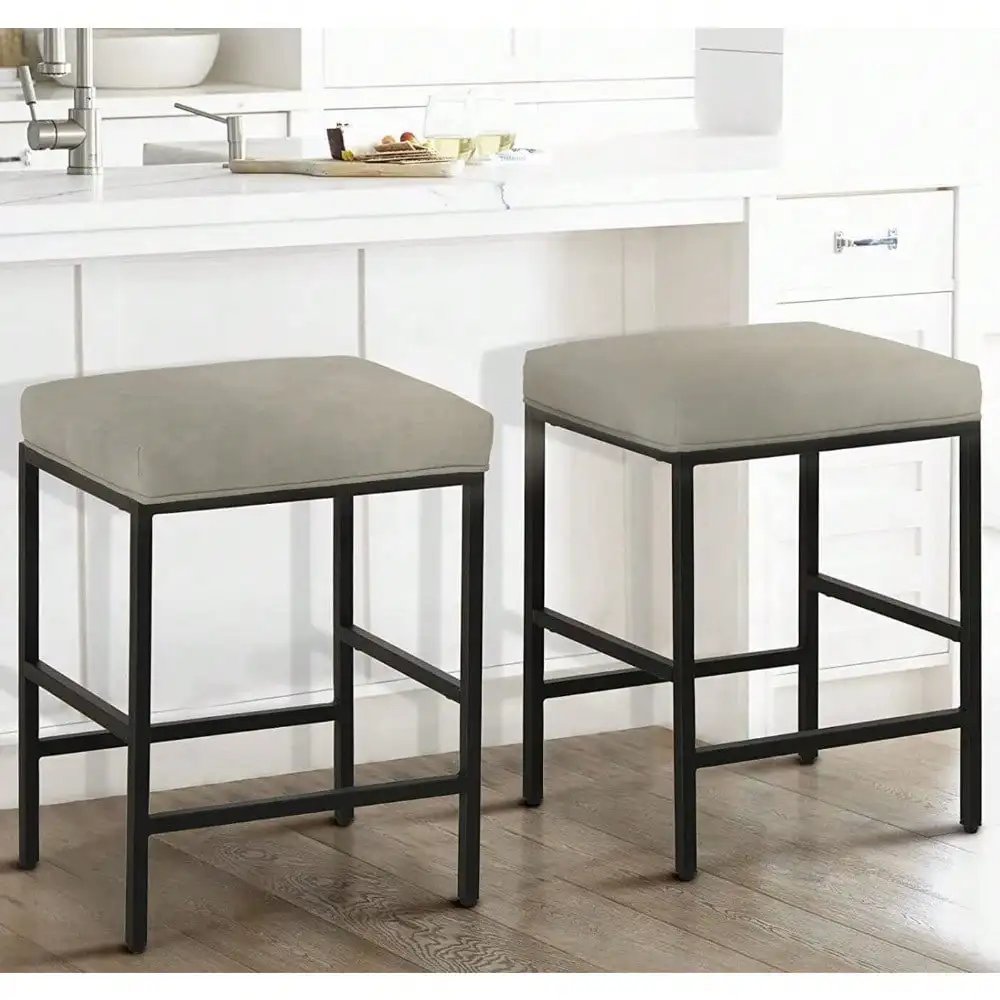 

Bar Stools Set of 2 Backless Counter Height PU Leather Dining Chairs Gray