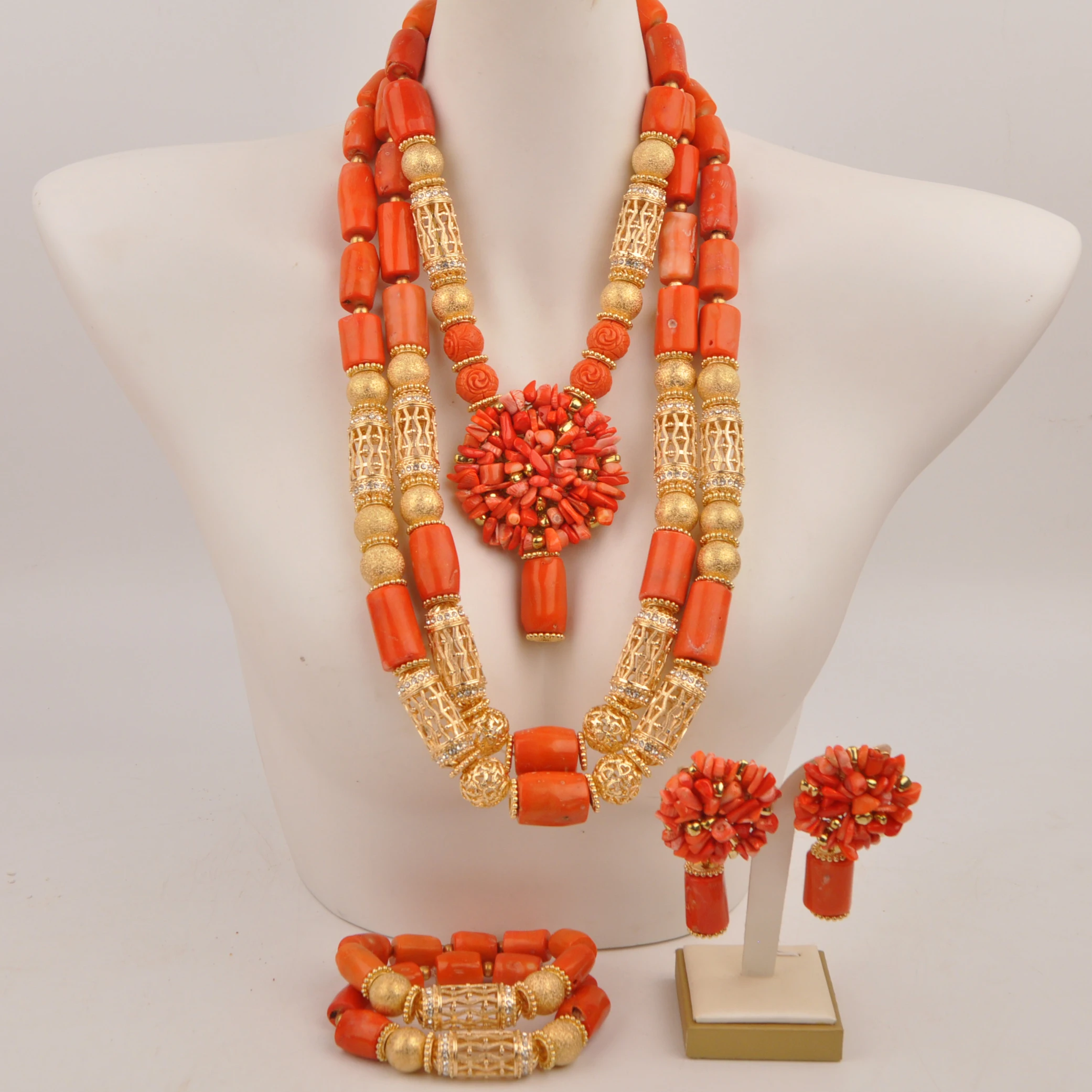 

Natural coral jewelry set Wedding jewelry Orange necklace African Nigeria wedding jewelry set