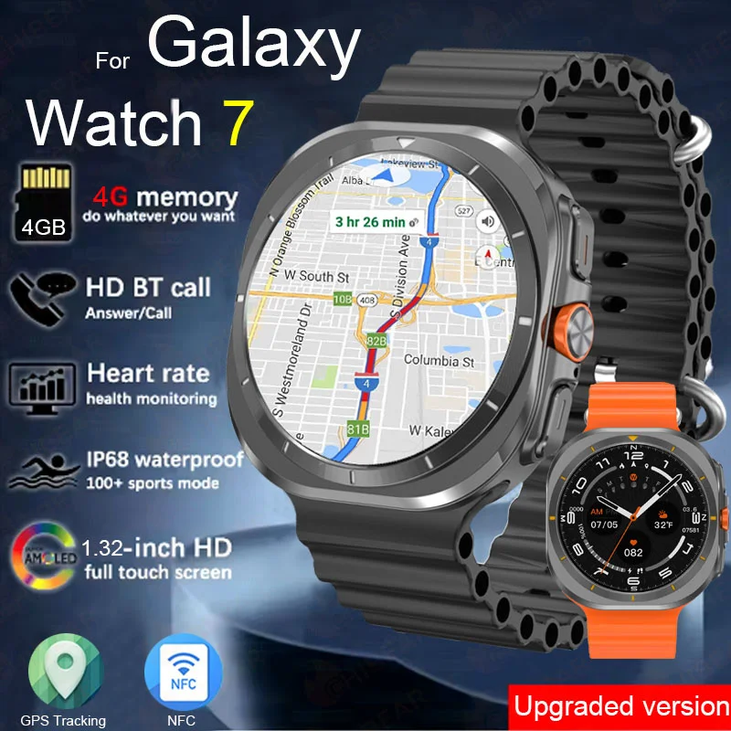 Für Samsung Galaxy 7 Smartwatch Männer Sport 4 GB Bluetooth Anruf Herzfrequenz GPS Pfad 1,32-zoll