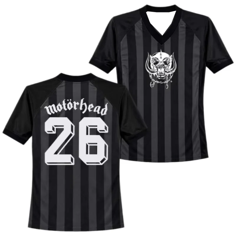 2026 New Motorhead Warpig Striped Soccer Jersey Double Sided Print Number 26 Heavy Metal Band Fan Football Shirt Family Clothing