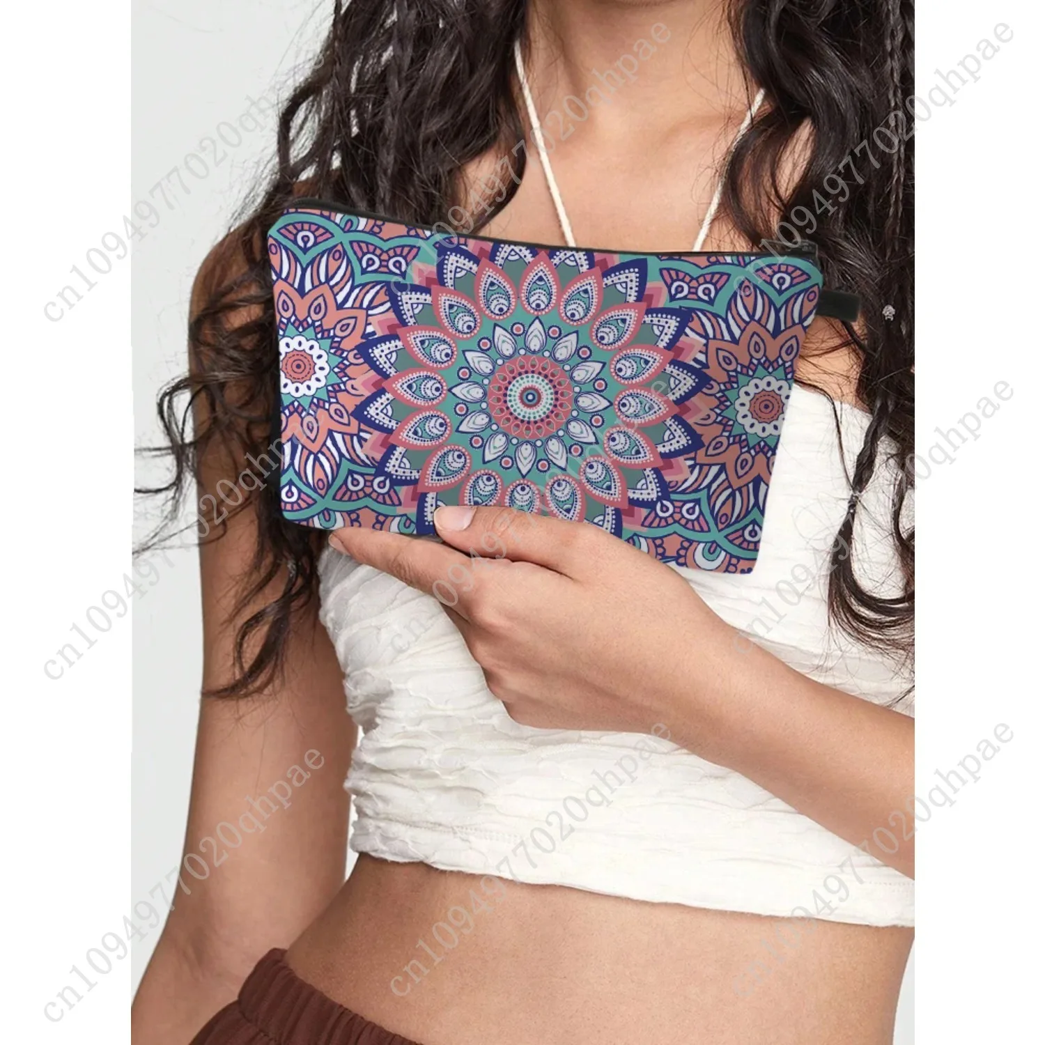 Vintage Mandala Print Cosmetic Bag; Lightweight Clutch Coin Purse; Zipper Portable Makeup Pouch