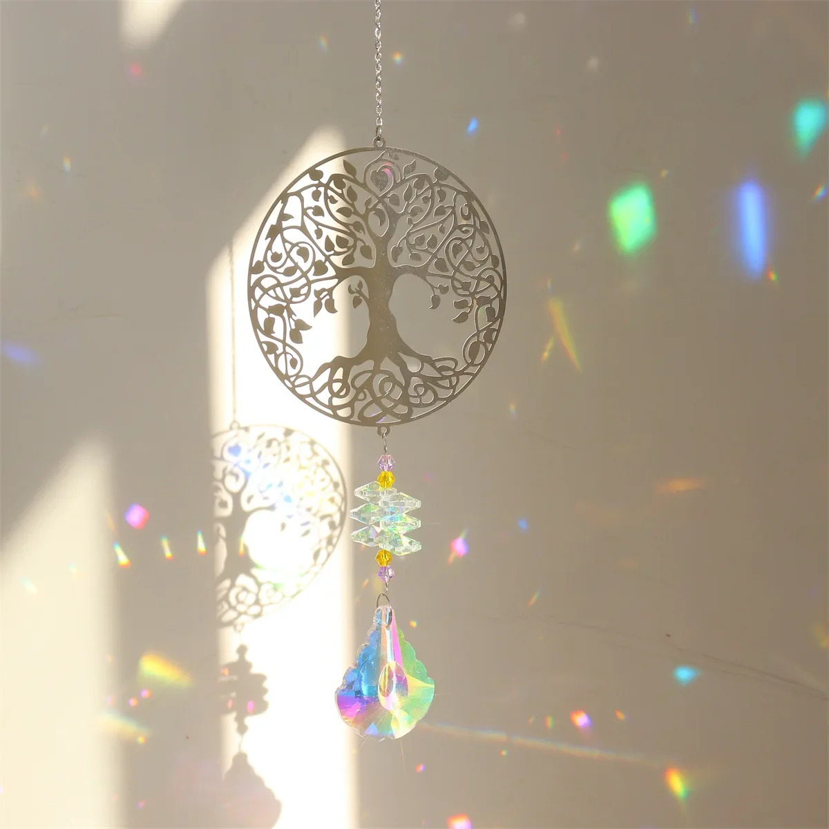 Attrape-Soleil En Cristal Arc-en-Ciel - Ornement Arbre De Vie Pour Fenêtre