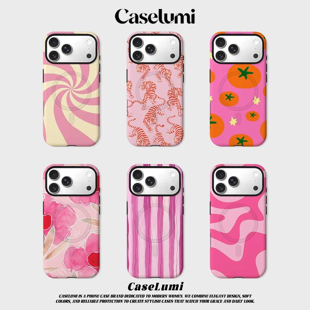 

CaseLumi 2-in-1 Phone CaseFor Magsafe For iPhone 17 16 15 14 Plus 13 Pro Max Shockproof Hard PC Pink Swirls Cover