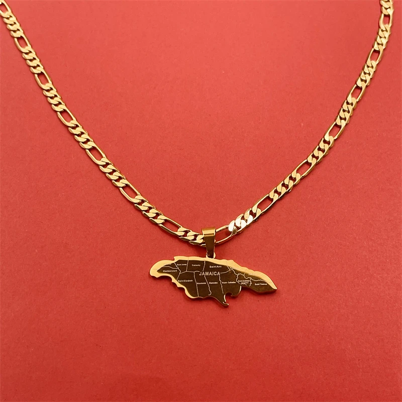 JAMAICA Jamaica City Map Carving Pendant Necklace Figaro Chain National Sentiment Jewelry