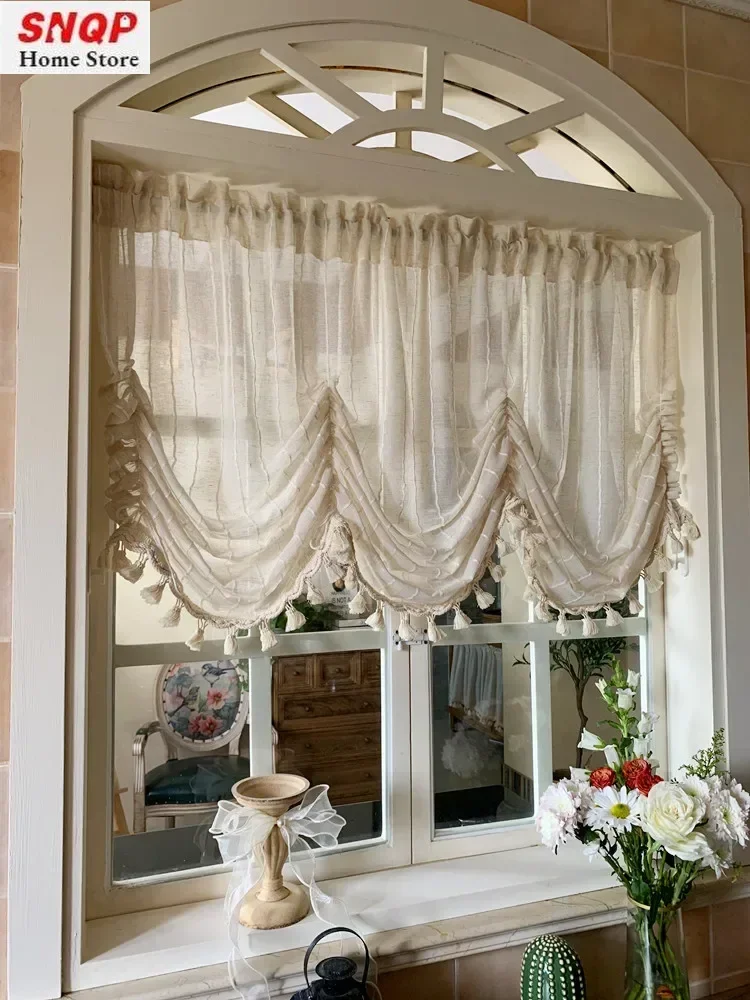 

American Nordic Roman Blinds Vertical Linen Lifting Window White Tulle Sheer Curtains for Living Room Bedroom Dining Custom Door