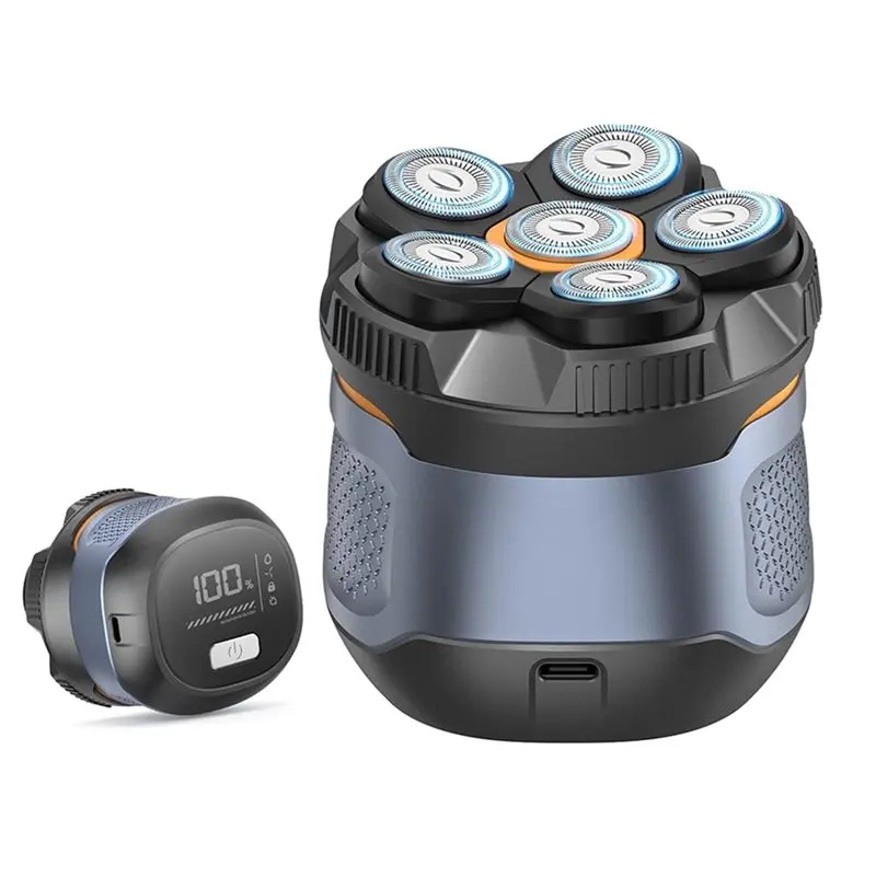 ABLE-For Men's 6D Electric Head Shaver, Magnetic Wet& Dry Razor, IPX6 Waterproof, LED Display, Rechargeable Cordless Grooming Ki