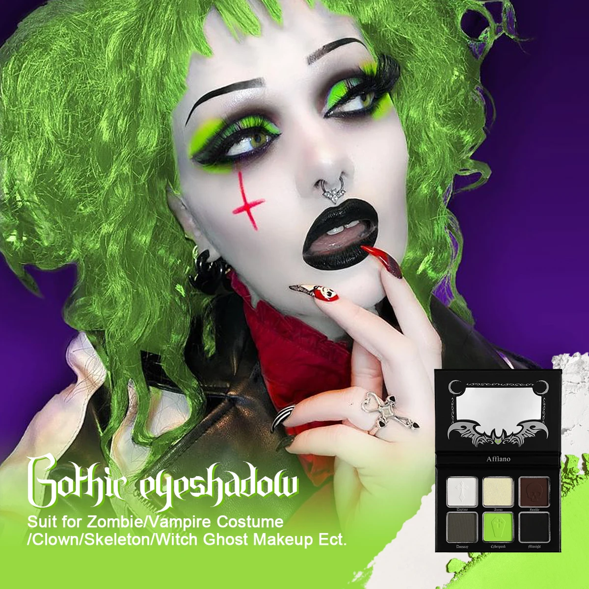 Green Brown Eyeshadow Palette, Highly Pigmented Bright Lime Green Black White Grey Goth Makeup Palette for Zombie Witch Monste