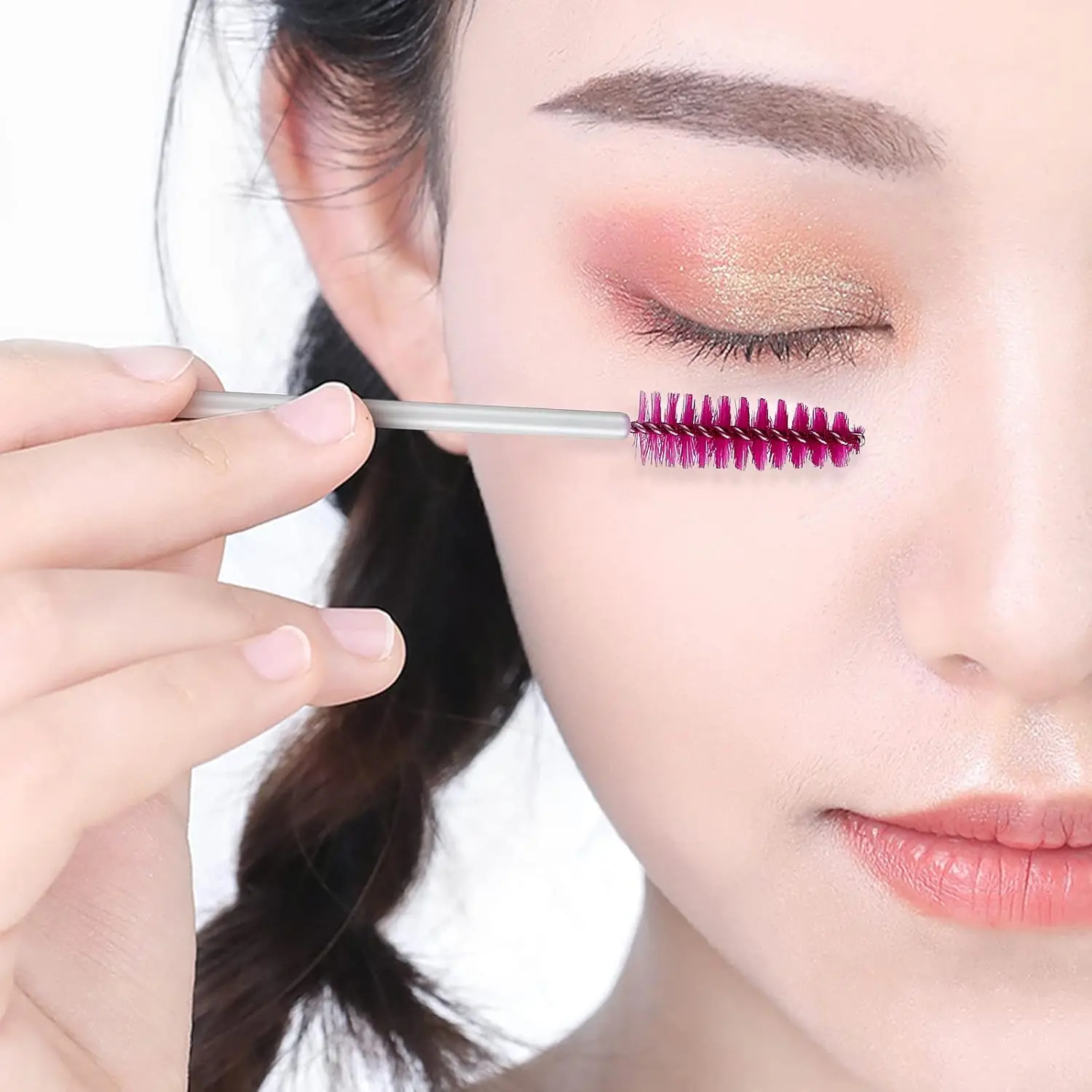 50 juegos de varitas para rímel de pestañas con tubo, cepillo para pestañas en contenedor, estuche aplicador de cejas desechable, venta al por mayor