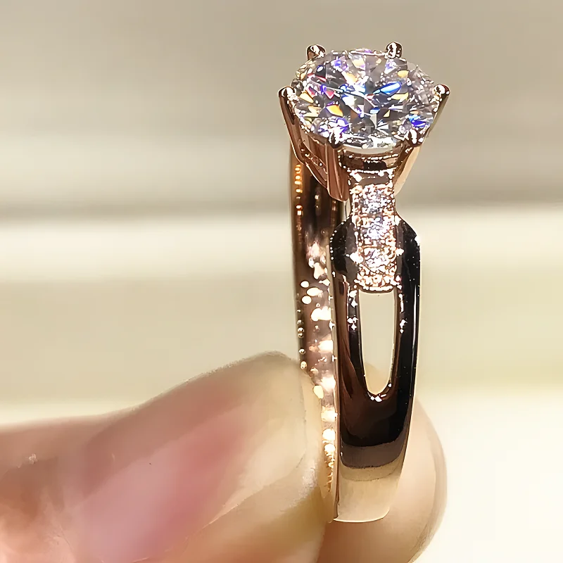 Real 10K AU417 Gold Ring Women Engagement Anniversary Party Wedding Ring Round Moissanite Diamond Hollow Out Trendy 1 2 3 4 5 Ct