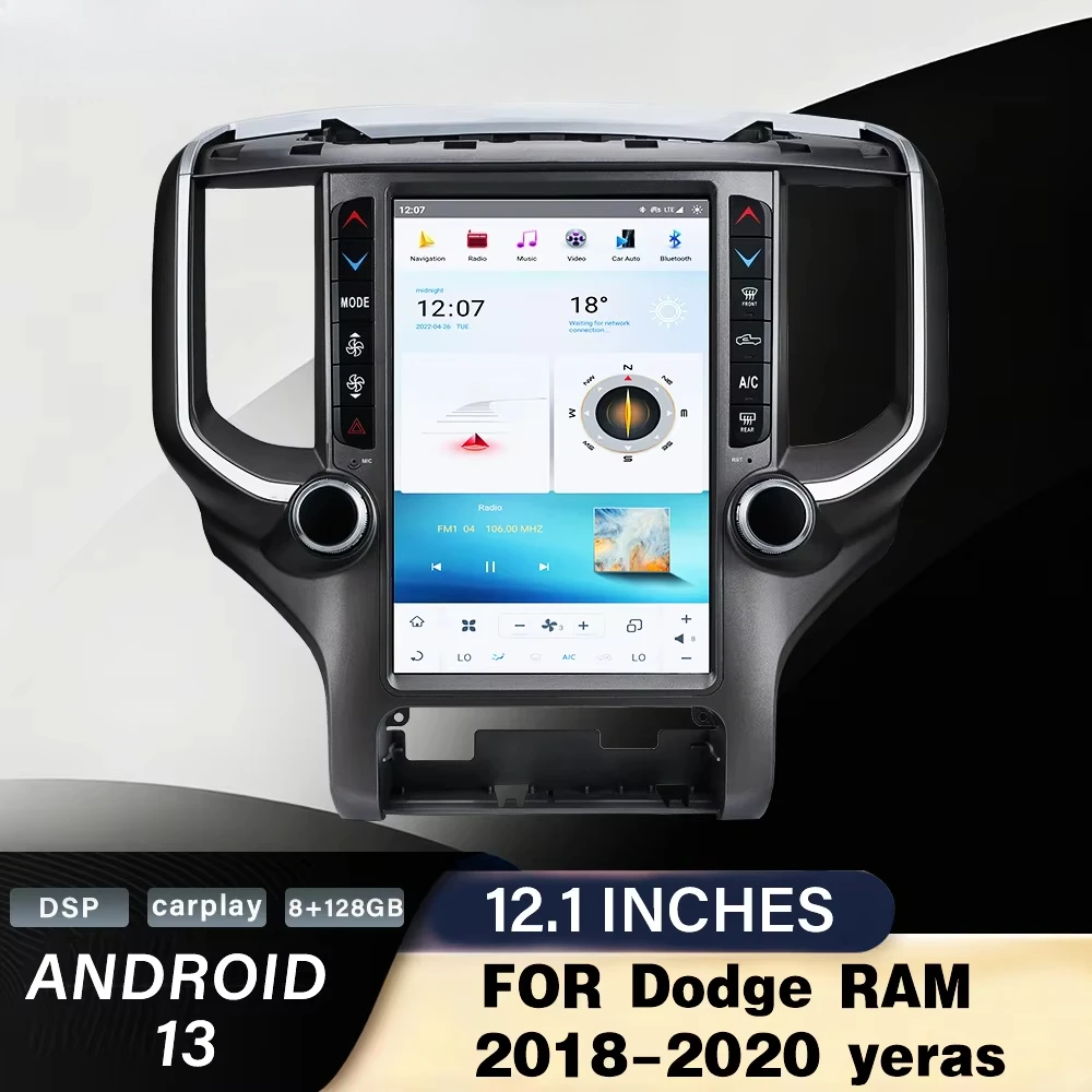 12.1Inch Android Car Stereo Receiver Touch Screen for Dodge Ram 2018-2020 Wireless Carplay Multimedia Qualcomm 8 Cores