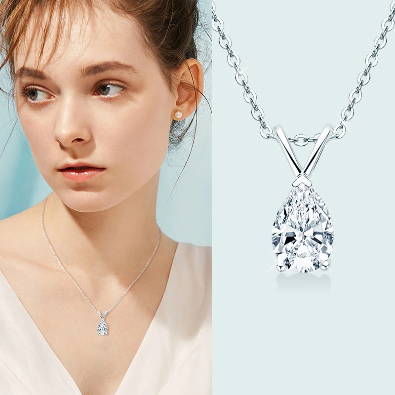 Classic S925 Sterling Silver Pear-Shaped Lab Moissanite Necklace Waterdrop Fairy Clavicle Chain