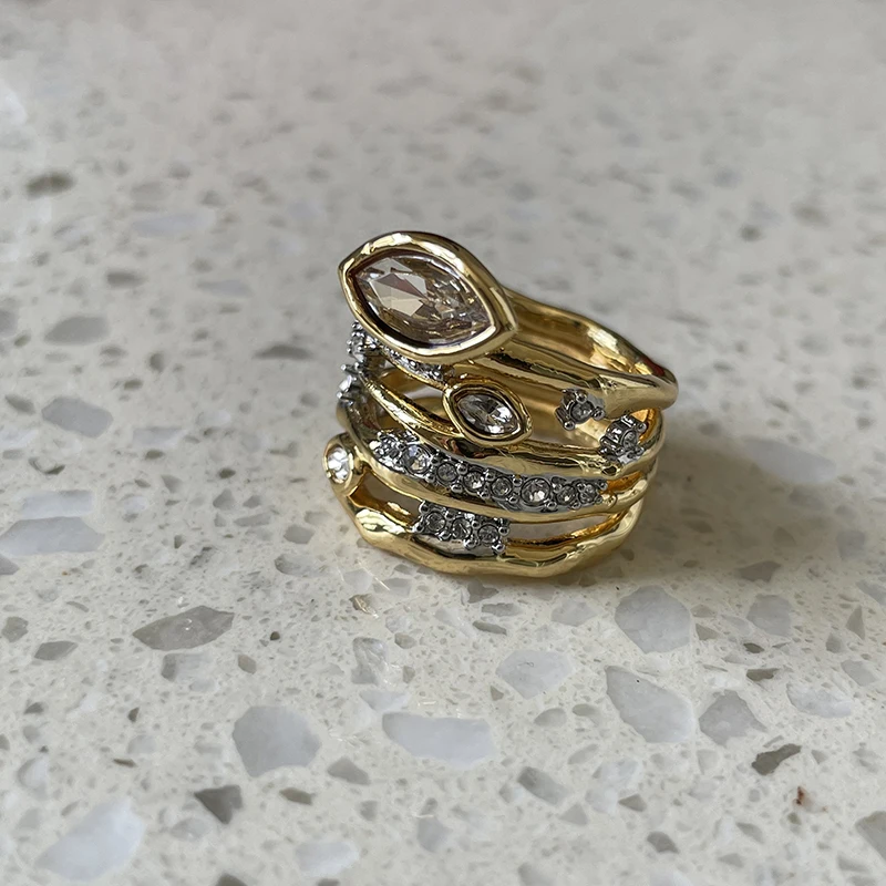 Eye stone multilayered entangled band rings for women elegant dainty wide rings unique cool unusual jewelry