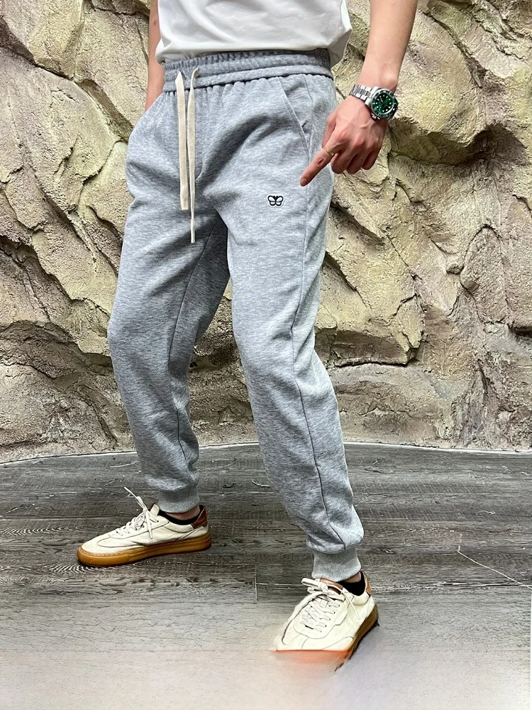 

Italian Luxury Knitted Fabric Men's Casual Sweatpants Elastic Waist Straight Leg Long Pants Spring Autumn Youth Active Sle