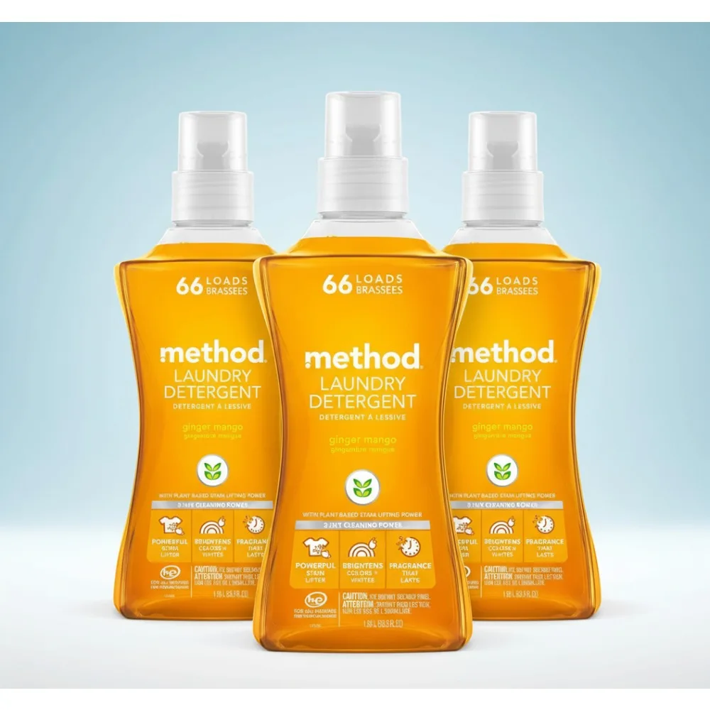 

Natural Ginger Mango Scent Laundry Detergent Concentrate, Stain Remover for Families, 4-Pack with 264 Loads