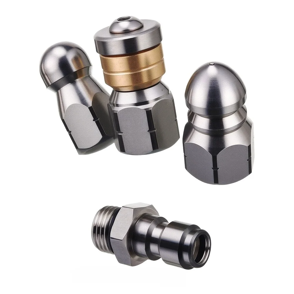 Stainless Steel High Pressure Nozzle Kit 4 Piece Set for Drain Cleaning with Varied Aperture and Jet Orientation