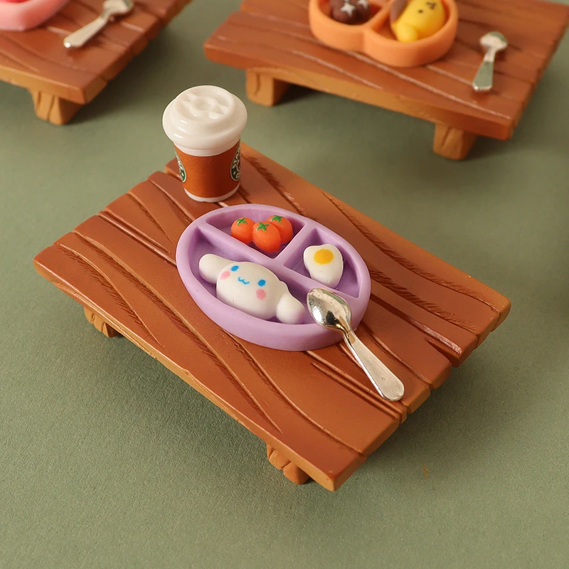 

1Set Dollhouse Western Style Food With Spoon And Table Dollhouse Miniature Dining Room Scene Decor For Kid Pretend Play Toys