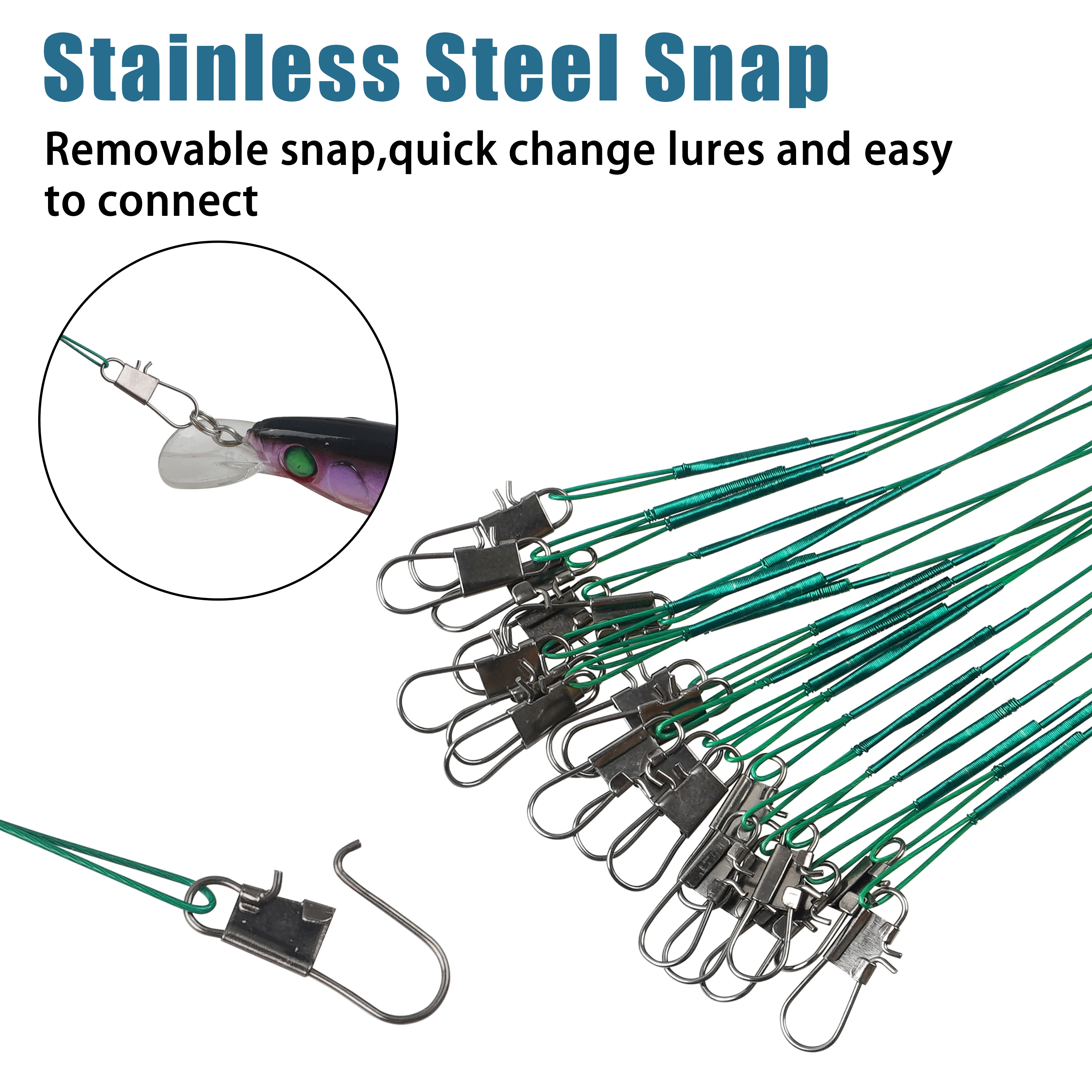 Línea líder de pesca de 60 uds., líder de alambre de acero inoxidable, líderes de señuelos de pesca para aparejo de bagre, líderes de pesca de 15cm/20cm/25cm