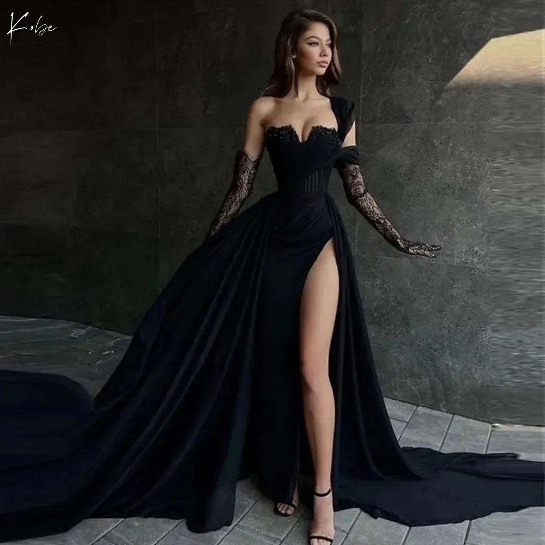 

Kobe Customized Black Gloves Strapless Side Slit Backless Prom Dresses A-line Evening Dresses Floor-Length Party Dresses 2025