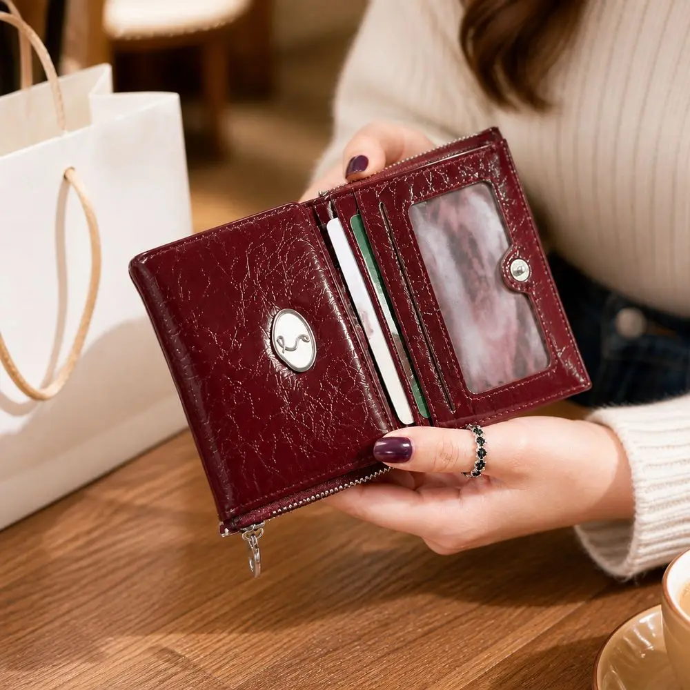 New PU Short Wallet Pleated Texture Envelope Flap Envelope Wallet Compact Style Multifunctional Card Holder Wallet For Women