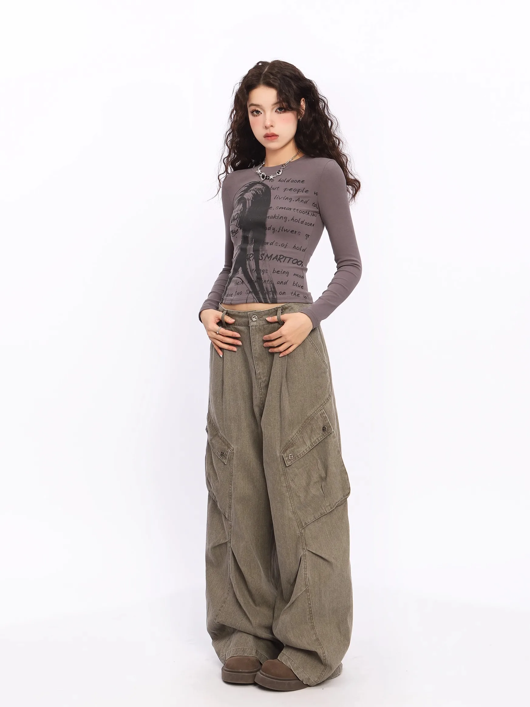 

Women's Army Green Pants Y2k 2000s Retro Oversize 90s Fashion Baggy High Waist Trouser Harajuku Wide Leg Pants for Women Clothes