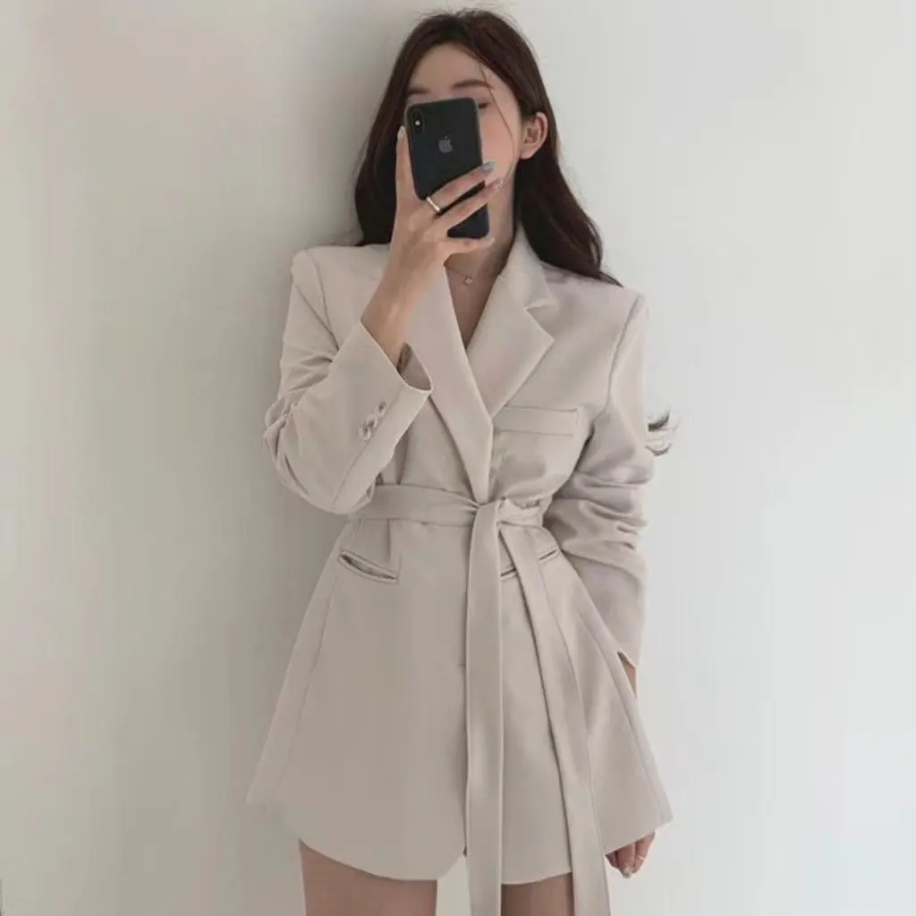 

Women's French Royal Sister Light Two-Button Suit Collar Jacket Korean Chic Lace-Up Waist Professional British Style