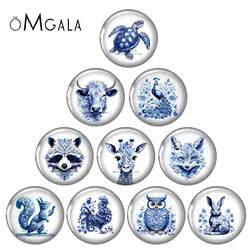 Blue Folk Art Rabbit Wolf Cattle Animals Pattern 12mm/18mm/20mm/25mm Round photo glass cabochon demo flat back Making findings