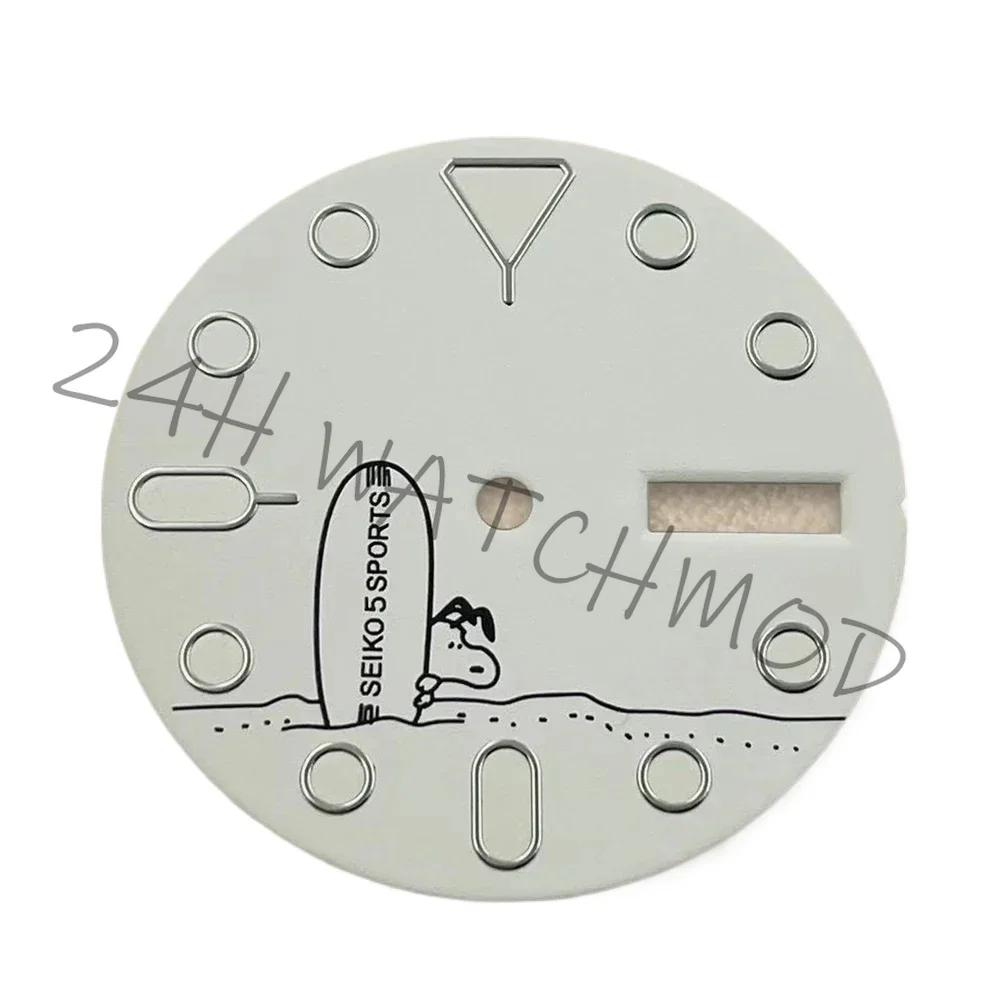 24h-WatchMod 28.5mm  Cartoon Dog Dial Suitable For NH36/NH36A Movement Green Luminous Watch Accessories White Dial