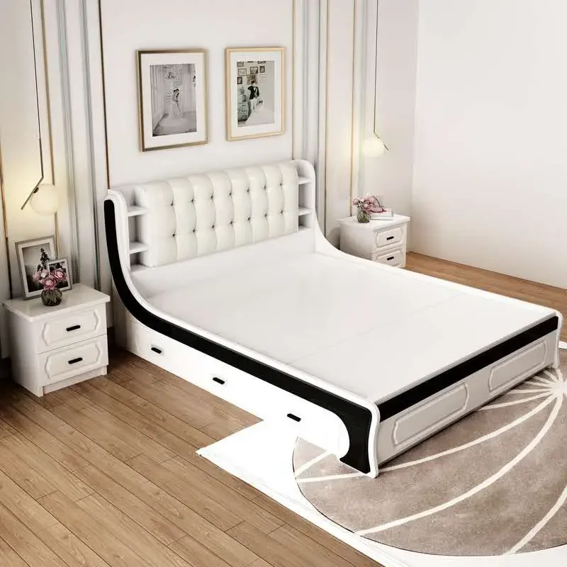 Hotel apartment bedroom set queen storage  bedroom furniture modern with drawers  1.5m hydraulic bedroom set melamine type