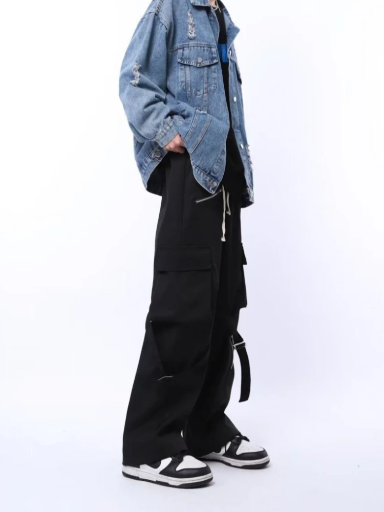 

Comfort Fit Men’s Cargo Pants Vintage Zipper Detail Straight Wide Leg Casual Trouser Hip Hop Style for Student Youth Wear
