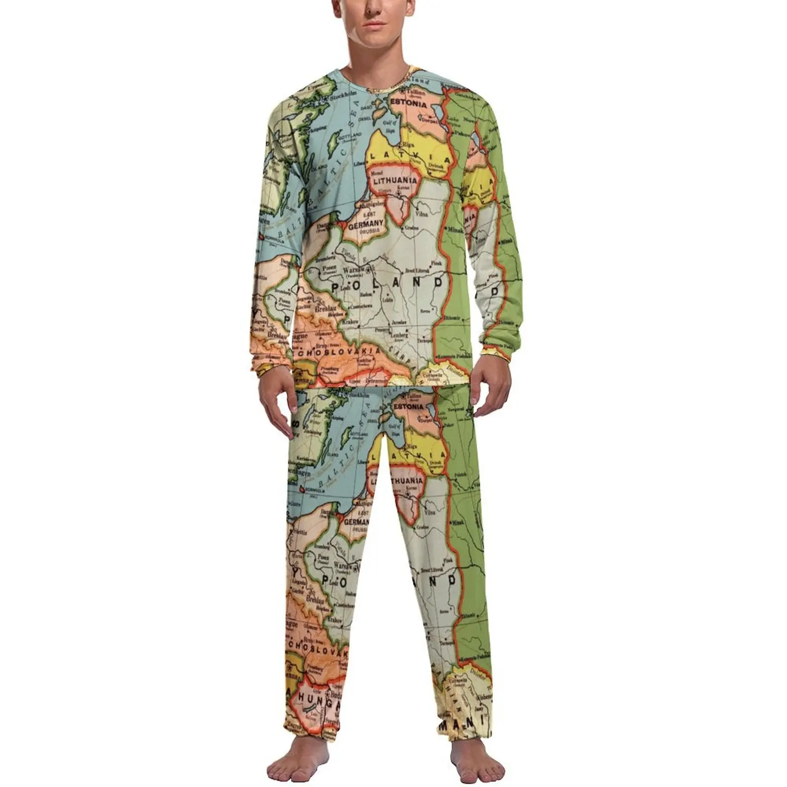 

Vintage Map of Europe Pajamas European Map Man Long Sleeves Soft Pajama Sets Two Piece Room Winter Home Suit Birthday Gift