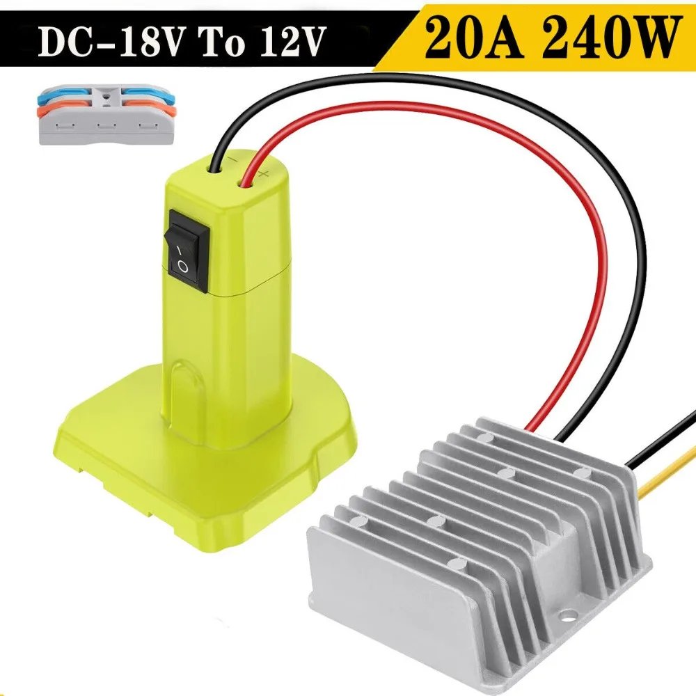 

Converter Adapter For Ryobi with Switch DC 18V to DC 12V 20A 240W Step Down DIY Adapter Automatic Buck Boost Voltage Regulator