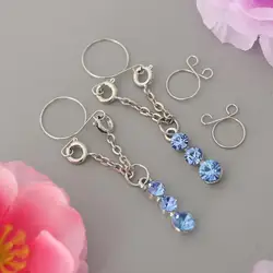 1 Pair Women Crystal Rhinestone Dangle Stainless Steel Rings
