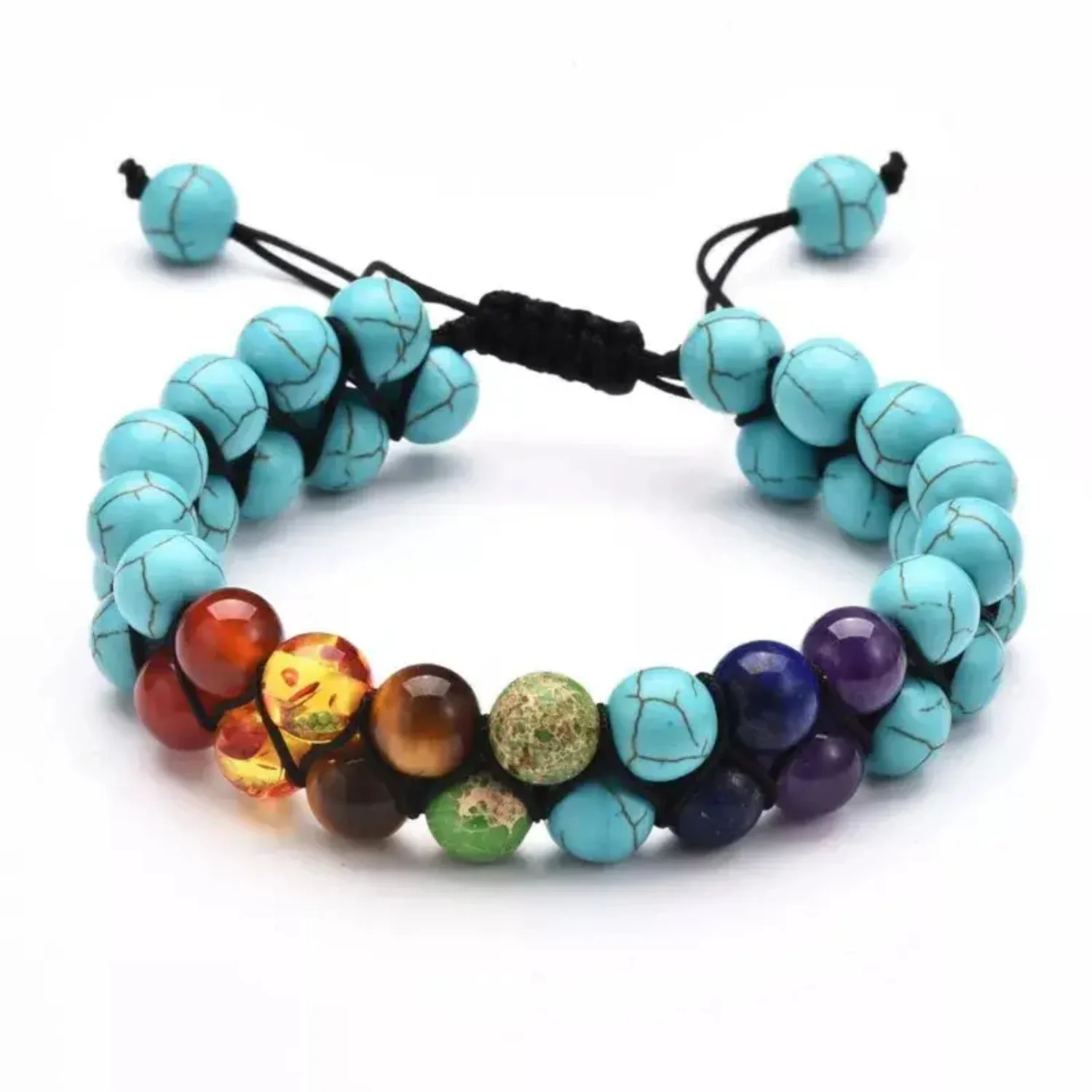 Pulsera hecha a mano de energía de Yoga trenzada doble de piedra de 8mm, hecha a mano para Vibes positivos en la esterilla