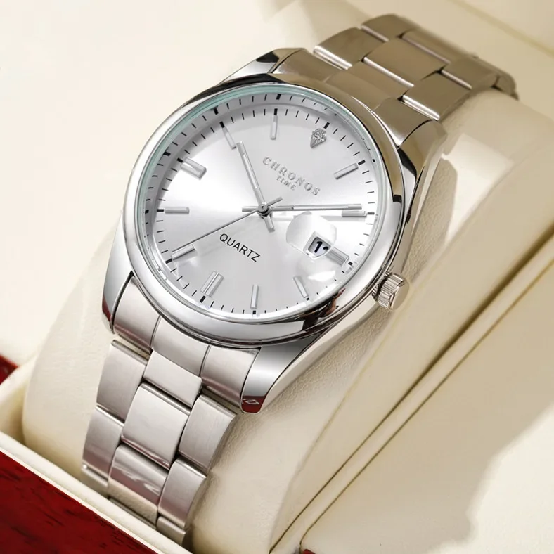 كرونوس العلامة التجارية الفاخرة رجل ساعة اليد مقاوم للماء مضيئة تاريخ الرجال الساعات الفولاذ المقاوم للصدأ كوارتز ساعة رجالي reloj #3