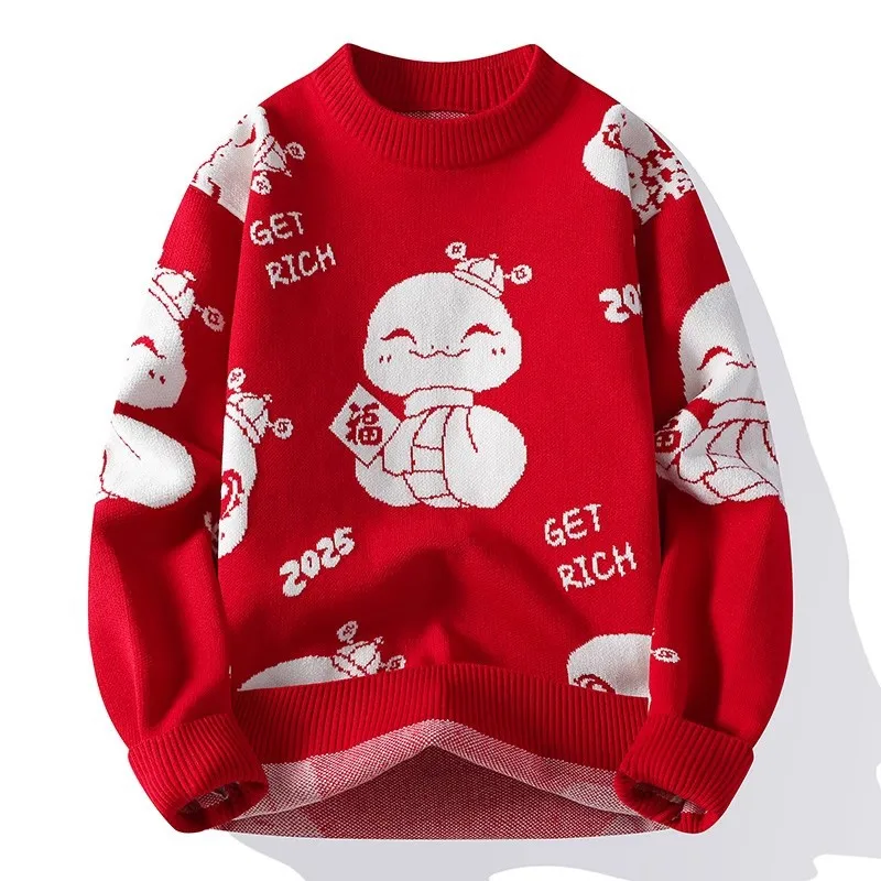 

Boys New Year Spring Festival wool sweater girls knitted sweater winter warm pullover thickened bottoming shirt