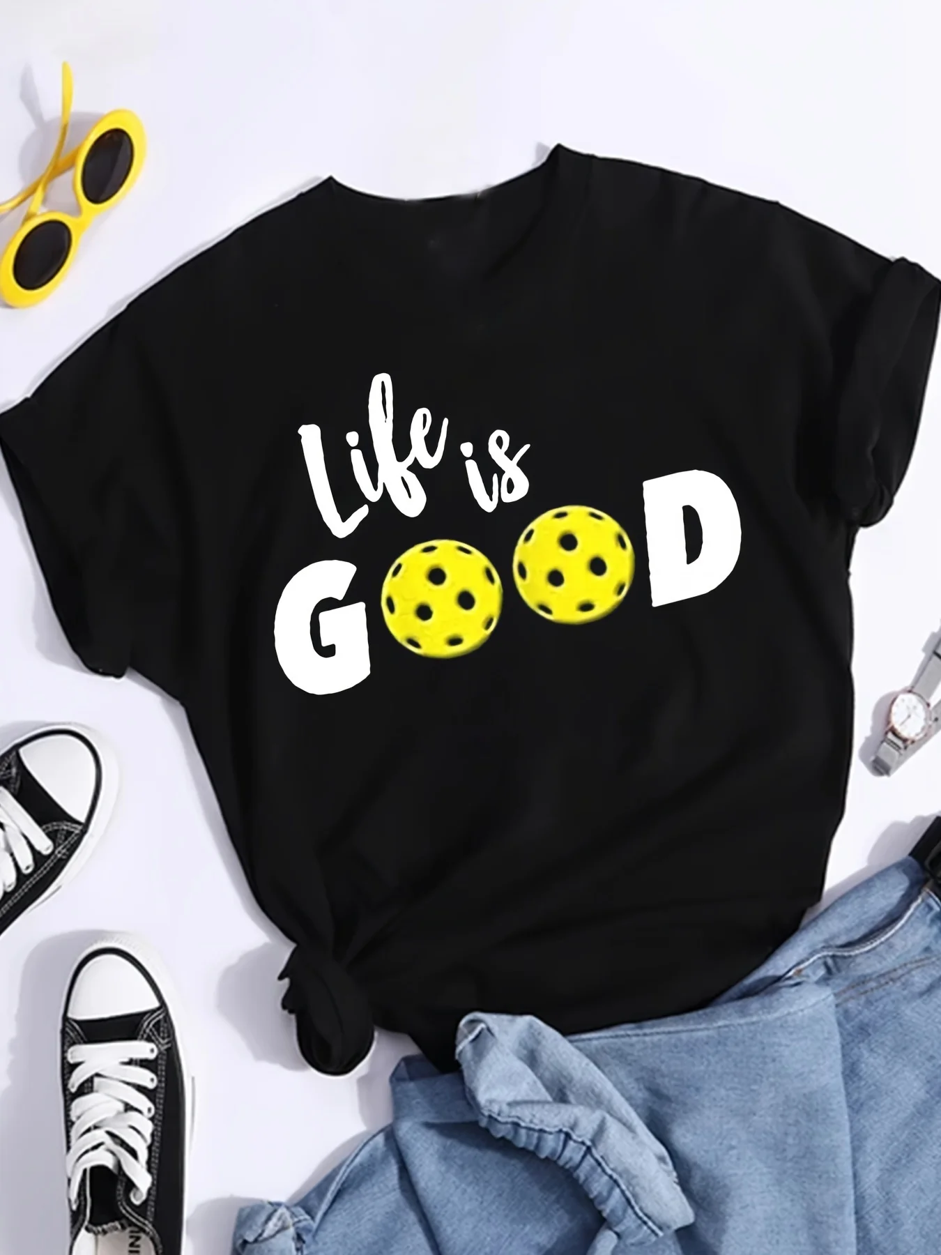 Life Is Pickleball Funny T-Shirt Women's T-shirt Short Sleeve Tees Women New Style Women's T shirt Tee Tops Fashion Clothing