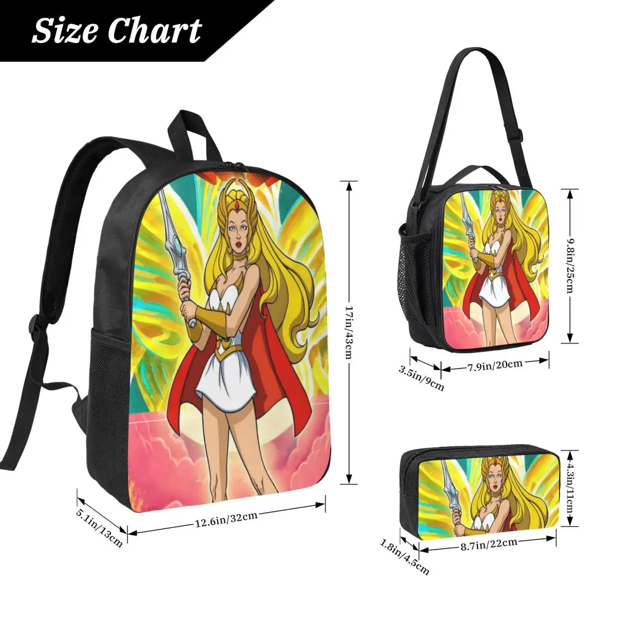 She-Ra And The Princesses Of Power  Backpack Lunch Box Pen Bags for Boys Girls Preschool Backpacks Cute Schoolbag Bookbag Set