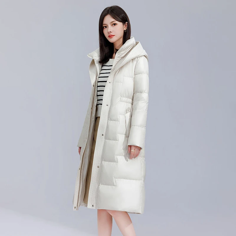 COMBO/ Design 2023 Temperament Down  Female Winter Long Hooded Slim Loose Cold-proof Fashion Coat Trend Female