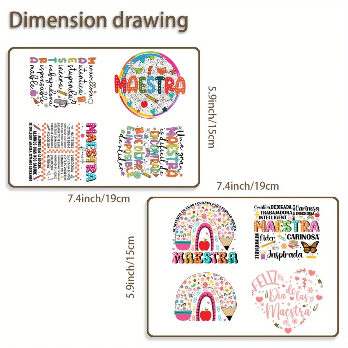 8PCS/SET Spanish Quotations Teacher's Day DIY Light Beigeny Tumblers Wrap Decorative Transfer Paper