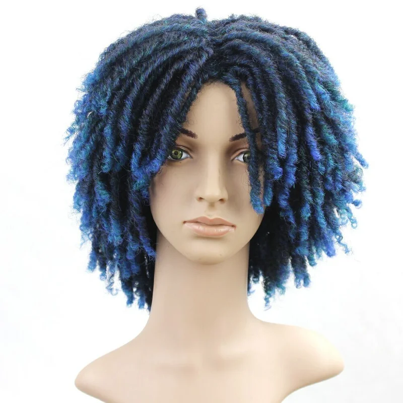 

(NEW COLOR) Short Dreadlo Crochet Twist Blue Curly Synthetic Wigs For Women