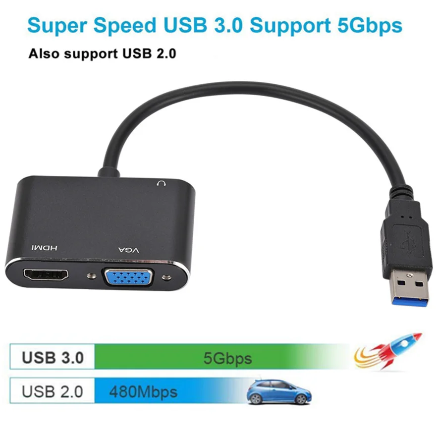 USB3.0 3 in 1 HUB USB to HDMI-compatible VGA USB 3.0 Docking Station Charging 1080P Adapter Splitter For MacBook Air Pro Samsung