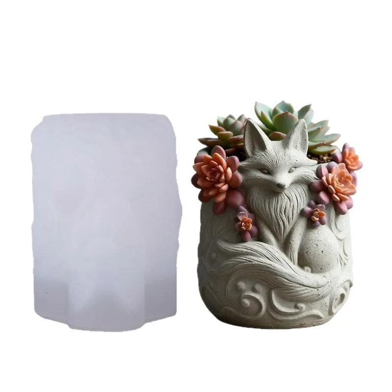 DIY Silicone Mold Fox Flower Pot Candle Mold Cross-border Hot-selling Cement Gypsum Abrasive Baking Utensils Baking Accessories