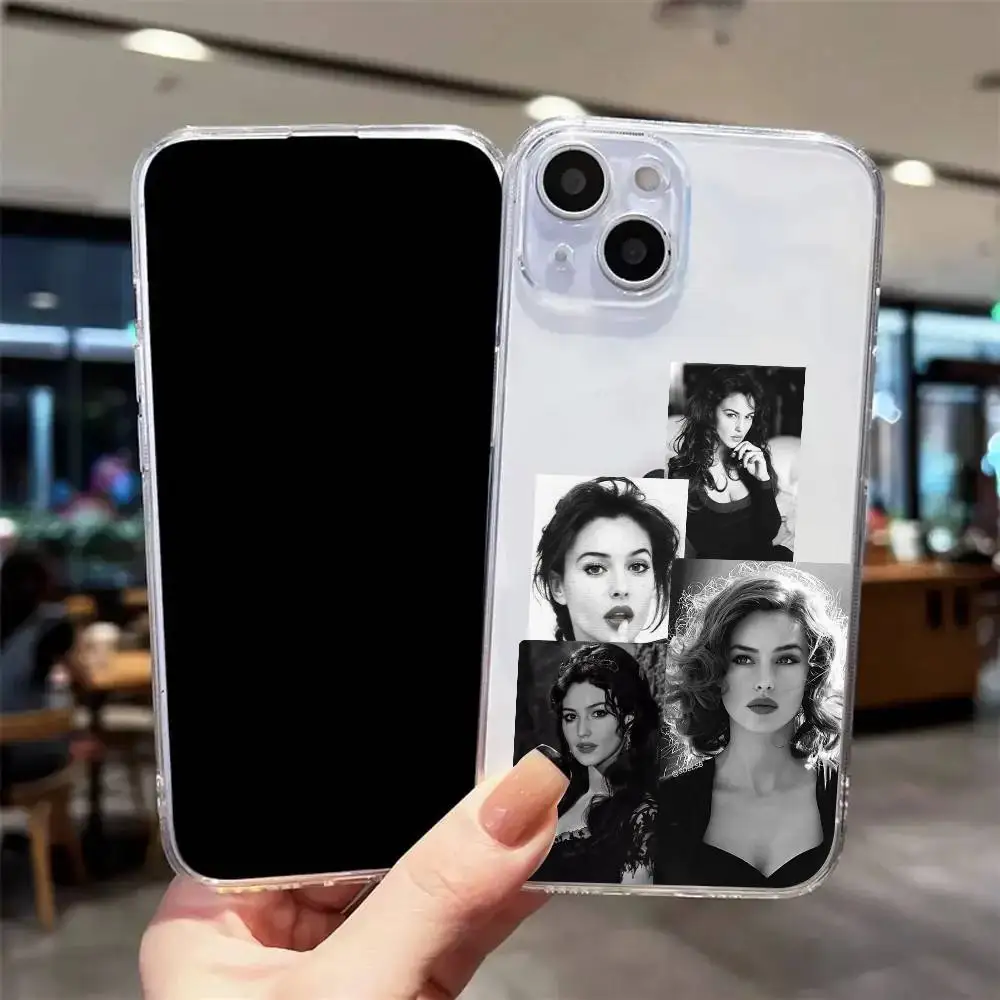 1 funda de teléfono M-Monica Actor B-Bellucci IPhone 16 15 14 12 11 Pro Max 12Mini fundas transparentes suaves a prueba de golpes Coque