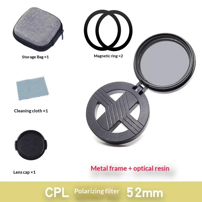 Universal 52MM Magnetic CPL Filter Clip for Phone Camera, Circular Polarizer Lens Kit, Professional Photography Accessory