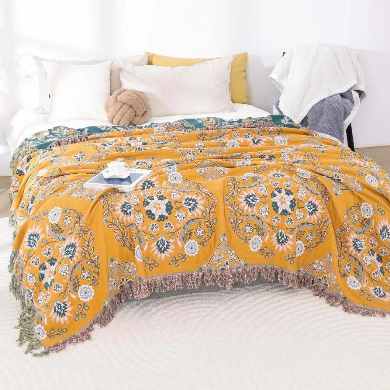 

Богемное одеяло с кисточками и цветочным принтом, двусторонний чехол для дивана, летний крутой легкий мягкий плюшевый удобный домашний декор