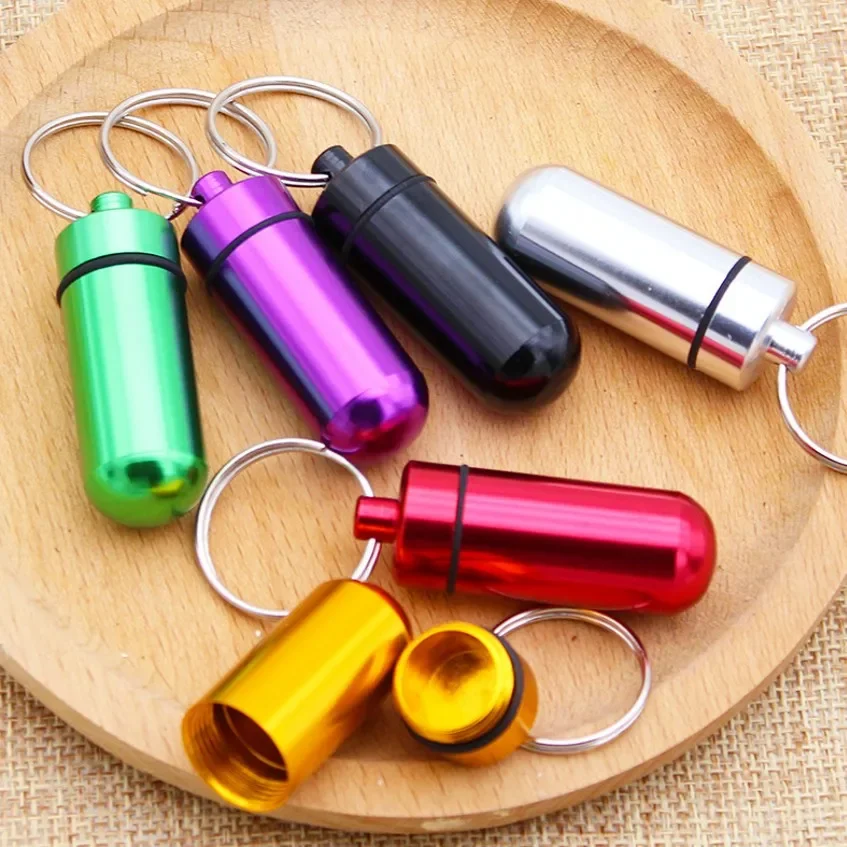 Mini boîte à pilules en aluminium coloré, étui à médicaments, conteneur, porte-bouteille, porte-clés, pilulier extérieur portable, 1 pièce, 5 pièces