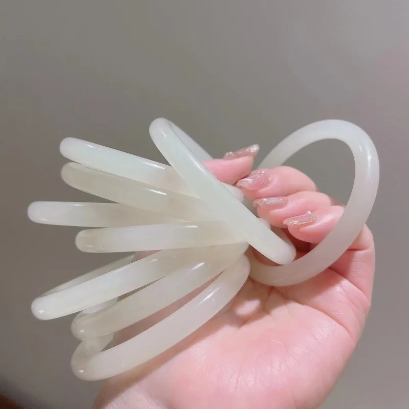 

Натуральный нефритовый браслет из Синьцзяна Хотан, тонкий круглый, изысканный, в девичьем стиле, белый, ледяной, плоский браслет