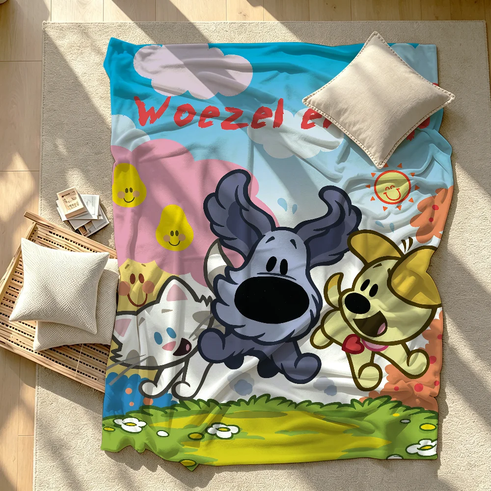 Cartoon-Decke mit den Figuren W-Woezel und Pip-S, weich, warm und dick, ideal für Schlafzimmer, Wohnzimmer, Bett, Sofa, Camping, Picknick oder als Geschenk für das Büro.