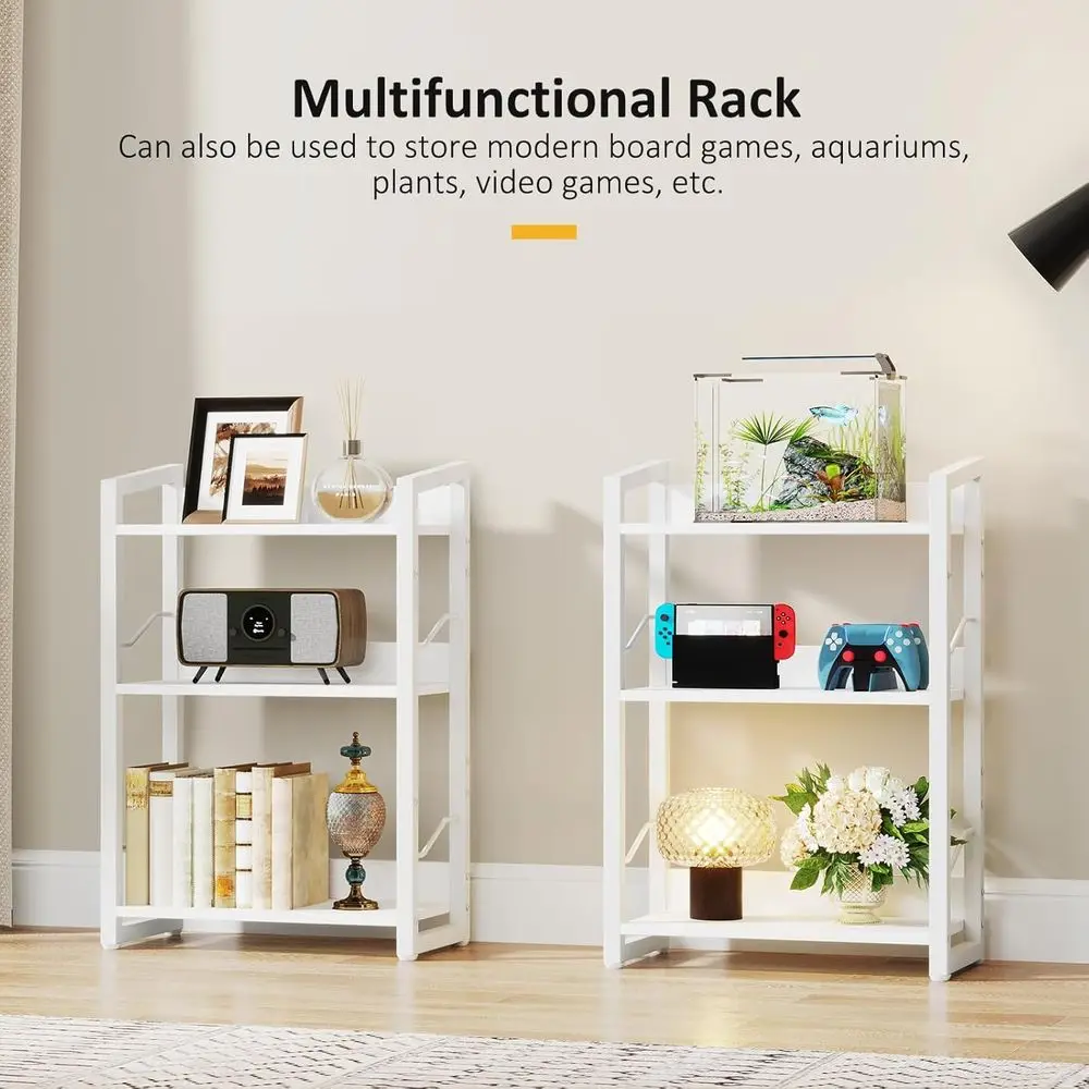 رف كتب صناعي خشبي مكون من 3 طبقات - رف تخزين معدني وخشبي أبيض للمكتب المنزلي وغرفة المعيشة وغرفة النوم #6