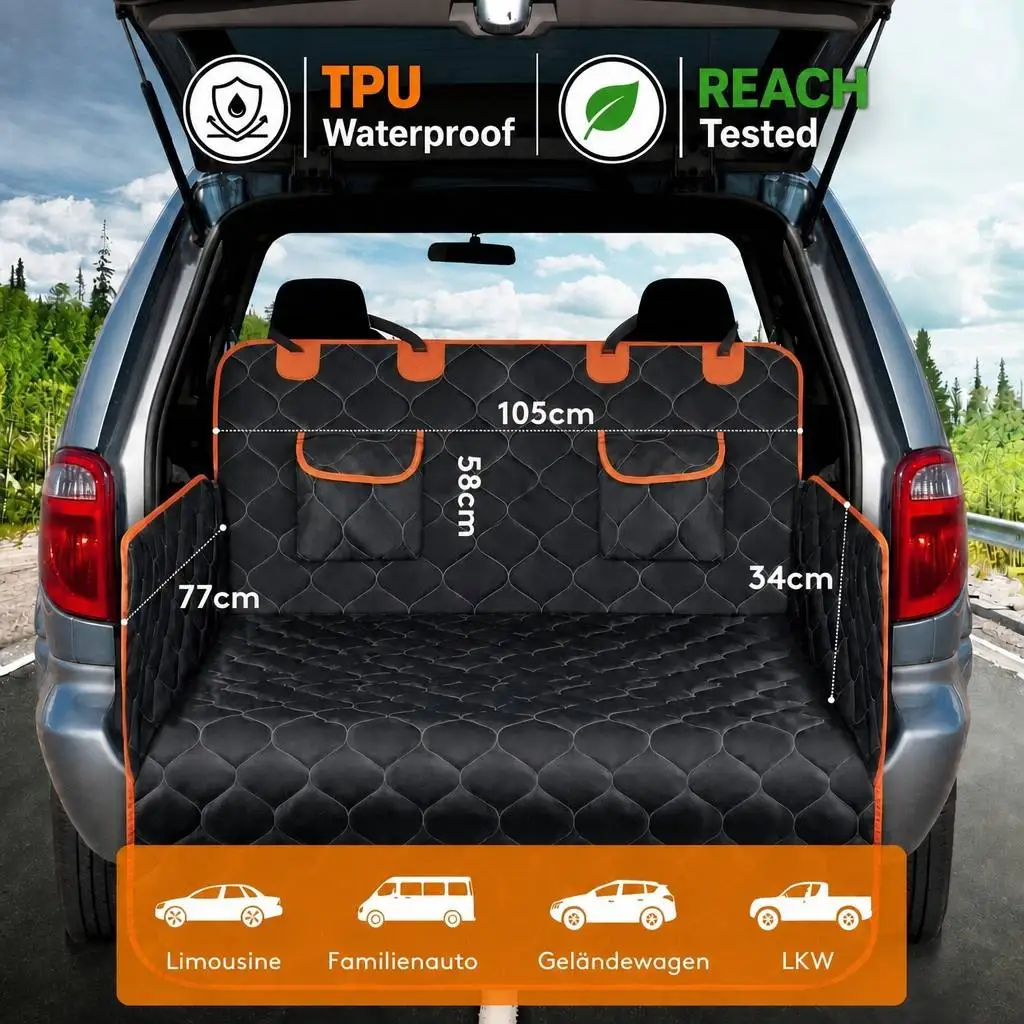 hot saltWaterproof TPU Dog Car Trunk Backseat Mat Quilted Cargo Liner Anti Slip Foldable Pockets SUV Universal Dog Car Trunk Mat